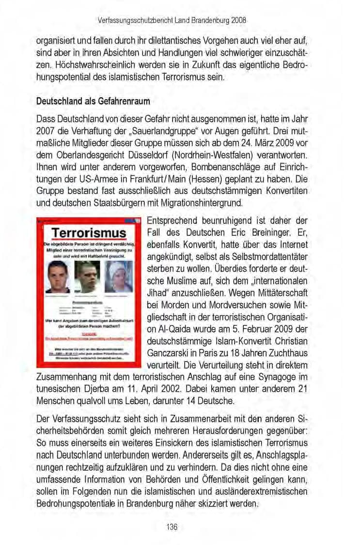 Seite 138 des Verfassungsschutzbericht 2008 Brandenburg