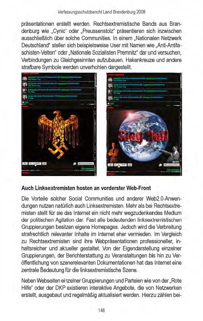 Seite 150 des Verfassungsschutzbericht 2008 Brandenburg
