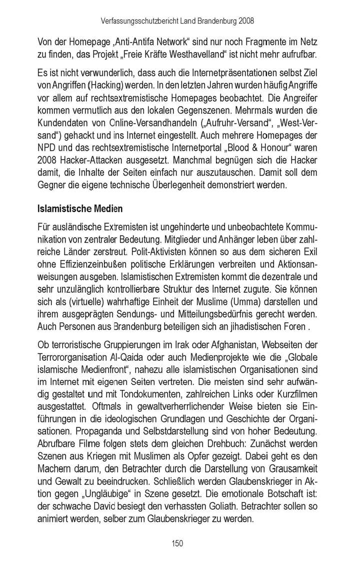 Seite 152 des Verfassungsschutzbericht 2008 Brandenburg