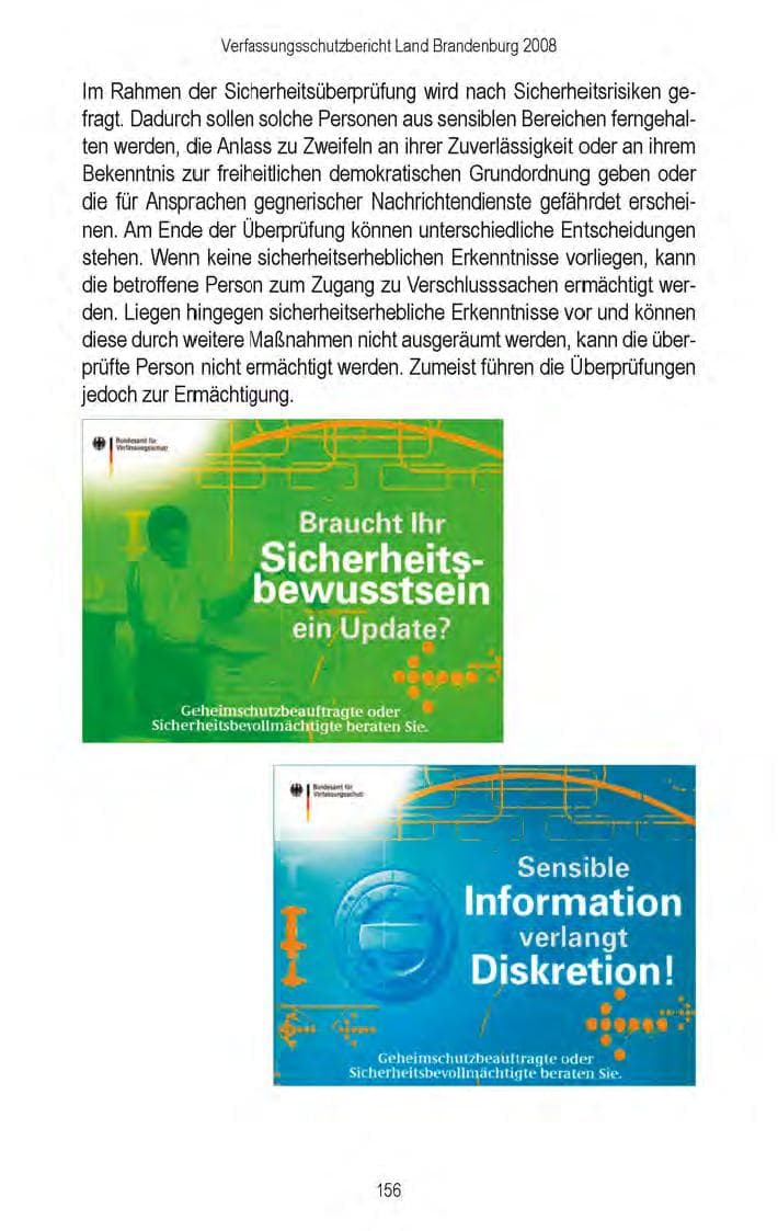 Seite 158 des Verfassungsschutzbericht 2008 Brandenburg