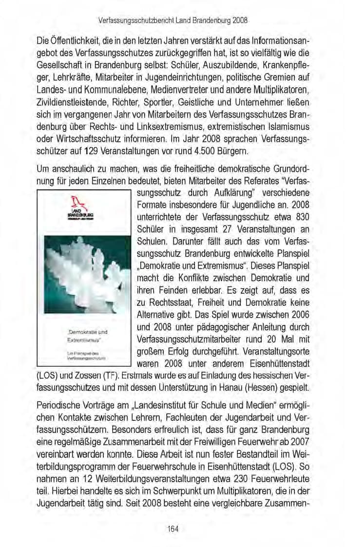 Seite 166 des Verfassungsschutzbericht 2008 Brandenburg