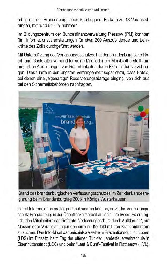 Seite 167 des Verfassungsschutzbericht 2008 Brandenburg
