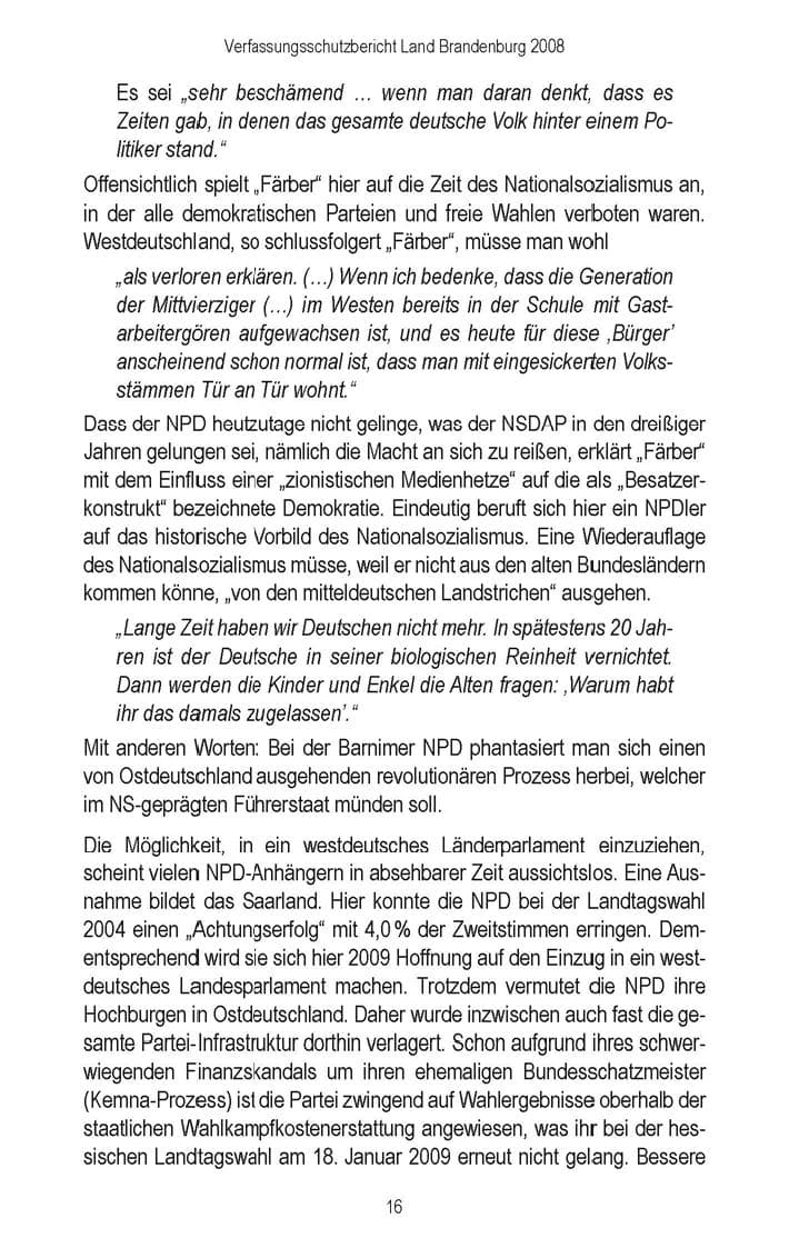 Seite 18 des Verfassungsschutzbericht 2008 Brandenburg