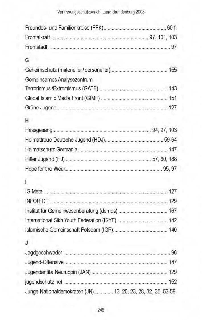 Seite 186 des Verfassungsschutzbericht 2008 Brandenburg