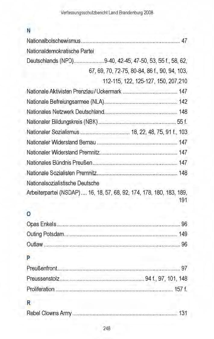 Seite 188 des Verfassungsschutzbericht 2008 Brandenburg