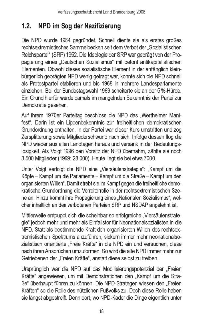 Seite 20 des Verfassungsschutzbericht 2008 Brandenburg