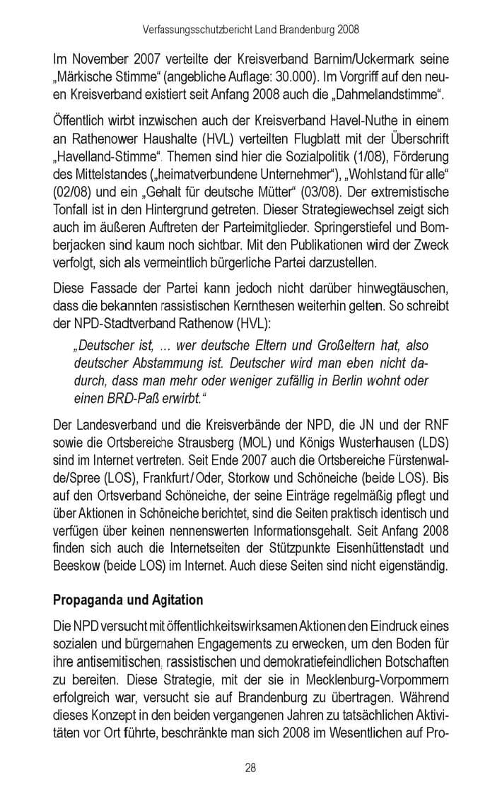Seite 30 des Verfassungsschutzbericht 2008 Brandenburg