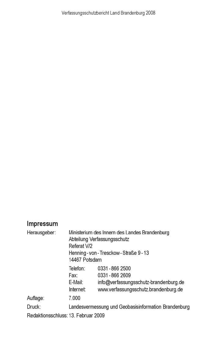 Seite 4 des Verfassungsschutzbericht 2008 Brandenburg