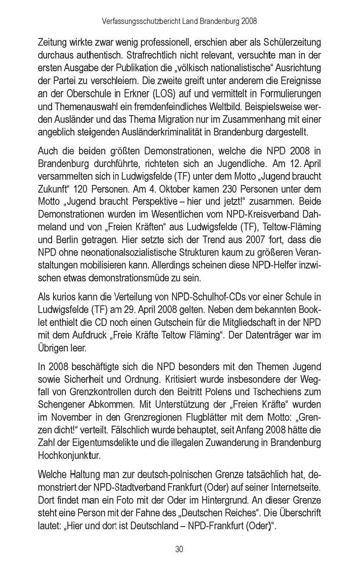 Seite 32 des Verfassungsschutzbericht 2008 Brandenburg