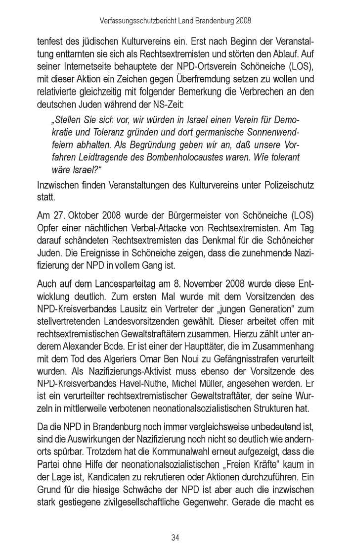Seite 36 des Verfassungsschutzbericht 2008 Brandenburg