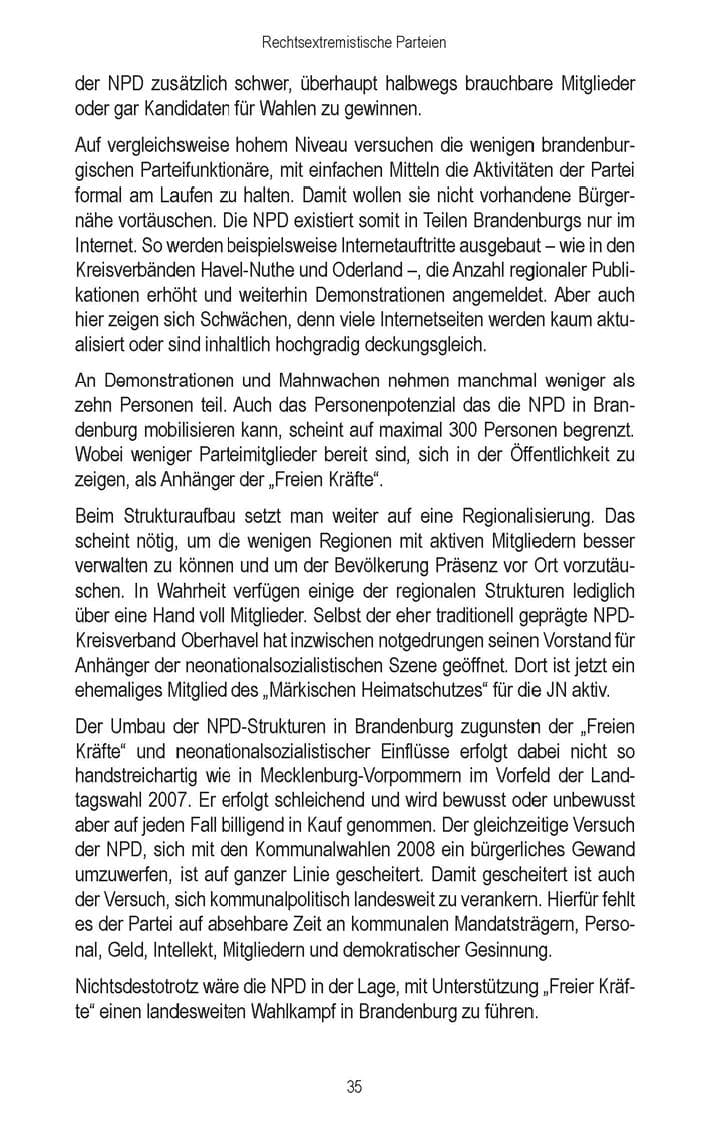 Seite 37 des Verfassungsschutzbericht 2008 Brandenburg