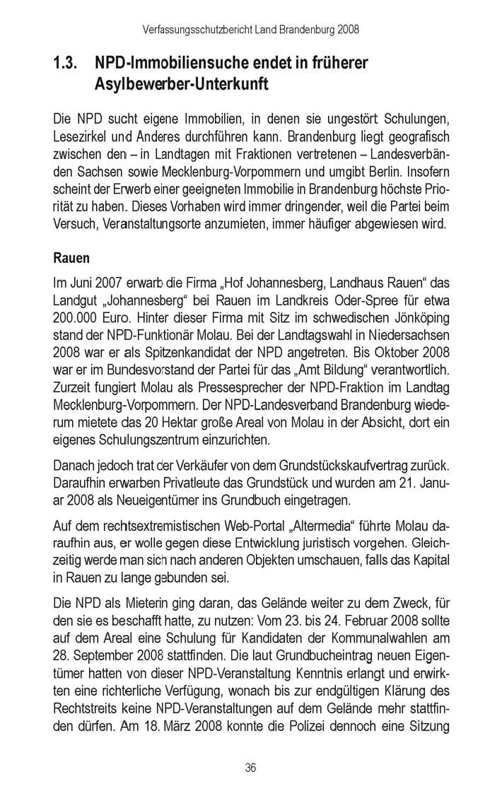 Seite 38 des Verfassungsschutzbericht 2008 Brandenburg