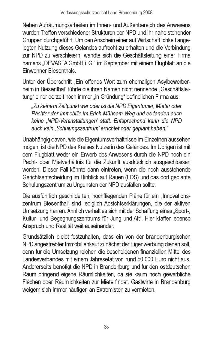 Seite 40 des Verfassungsschutzbericht 2008 Brandenburg