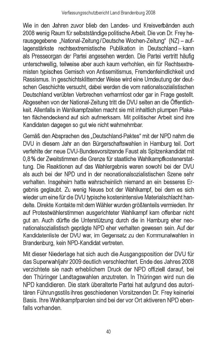 Seite 42 des Verfassungsschutzbericht 2008 Brandenburg