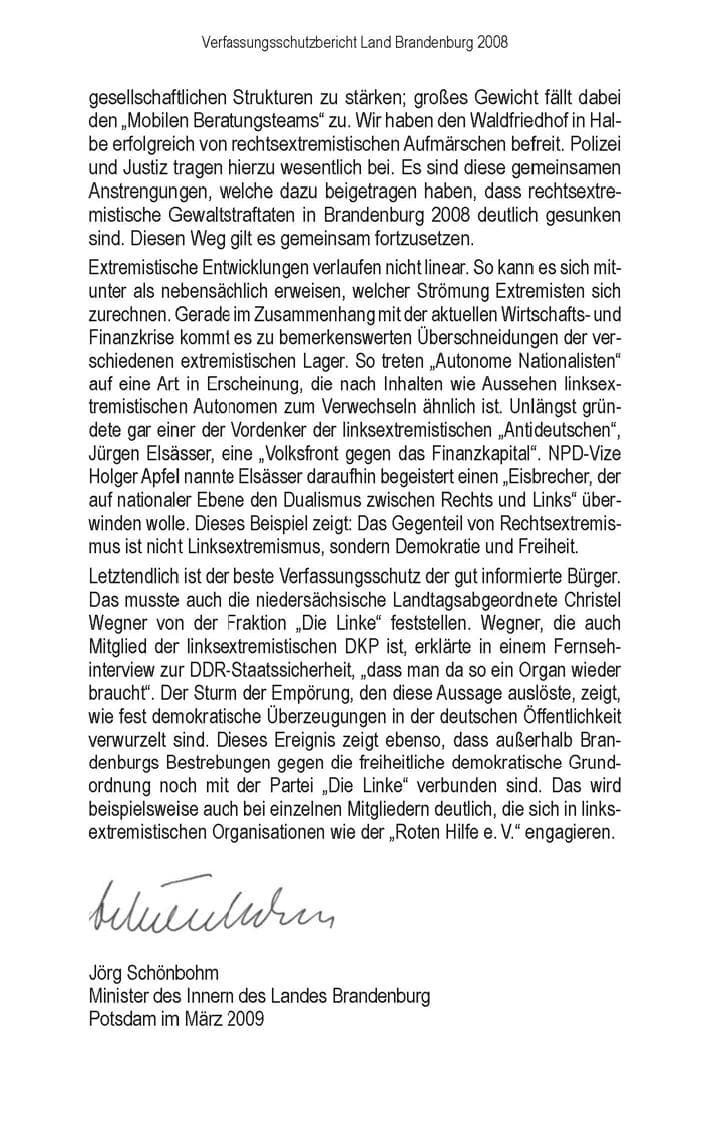 Seite 6 des Verfassungsschutzbericht 2008 Brandenburg