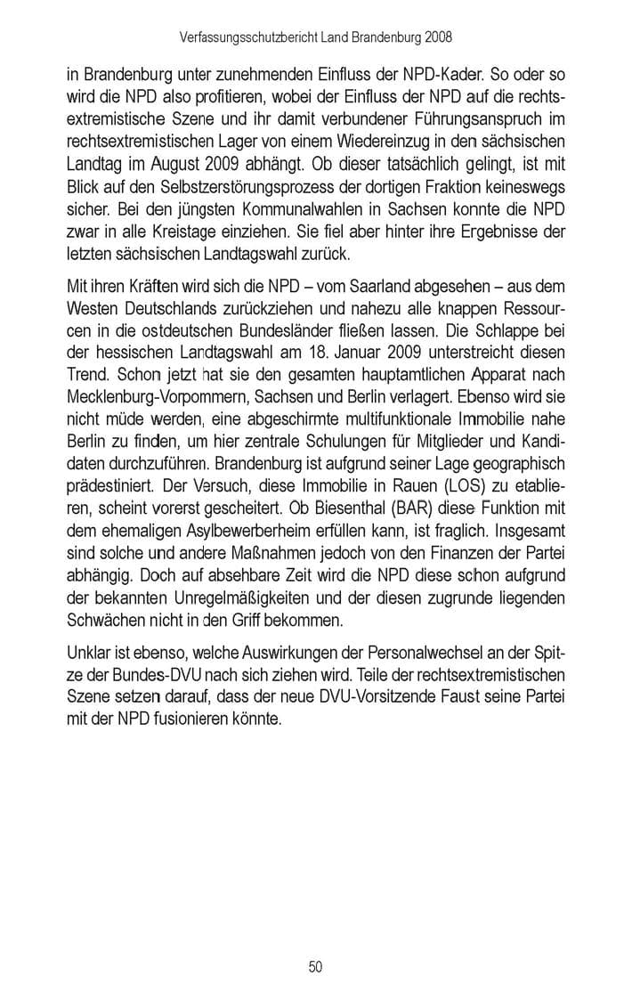Seite 52 des Verfassungsschutzbericht 2008 Brandenburg