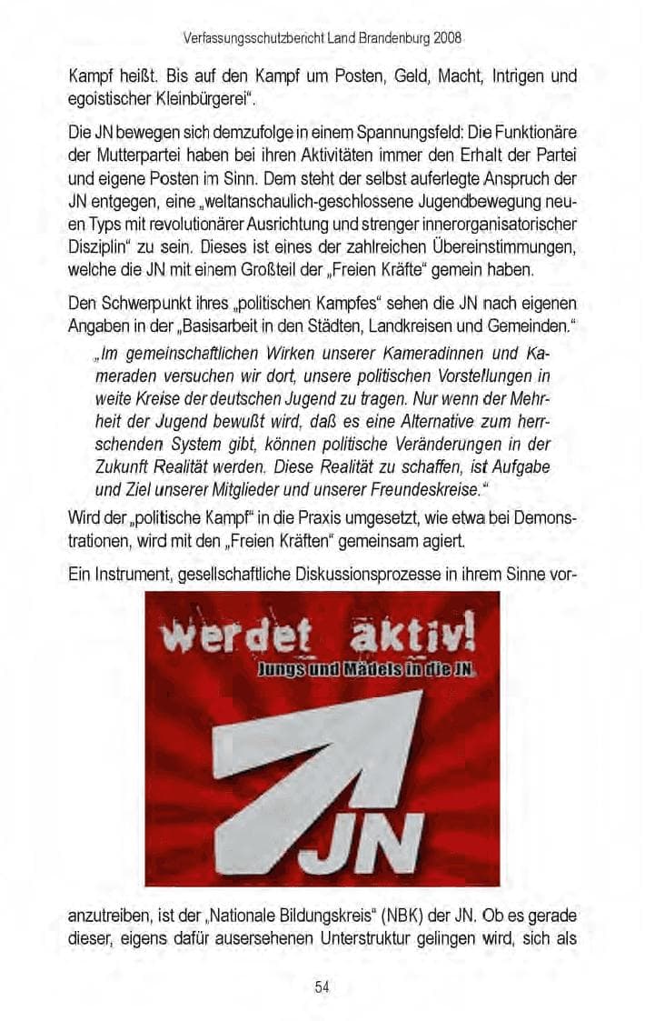 Seite 56 des Verfassungsschutzbericht 2008 Brandenburg