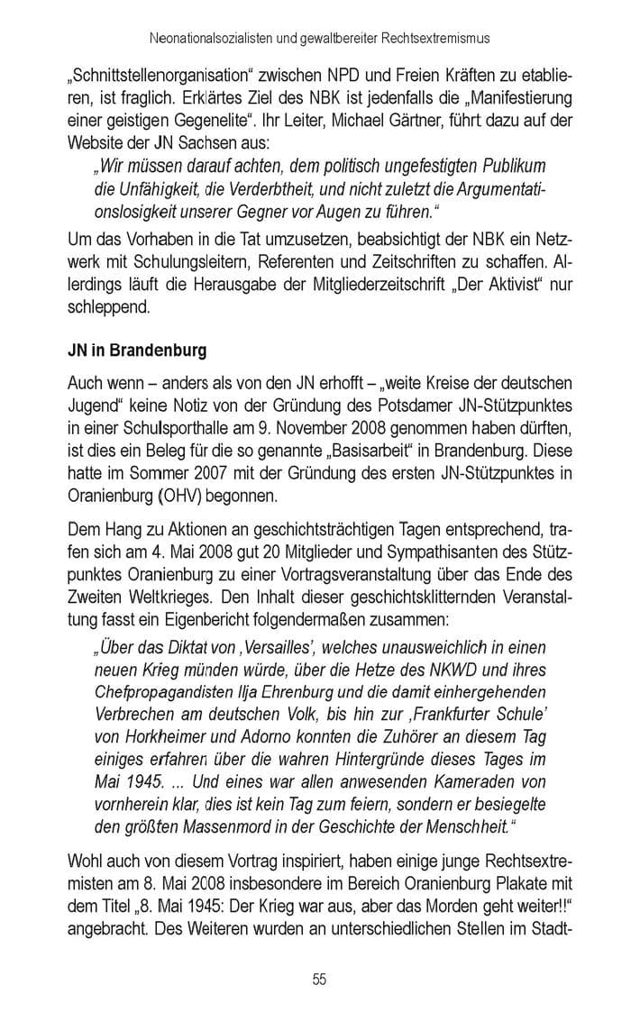 Seite 57 des Verfassungsschutzbericht 2008 Brandenburg