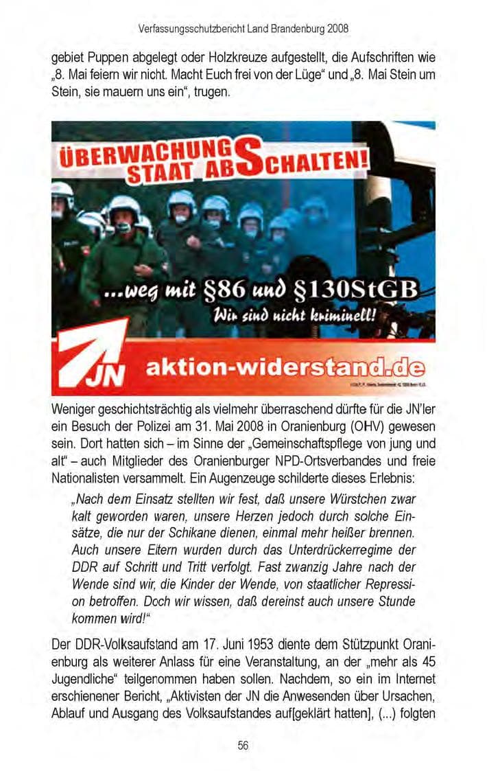 Seite 58 des Verfassungsschutzbericht 2008 Brandenburg