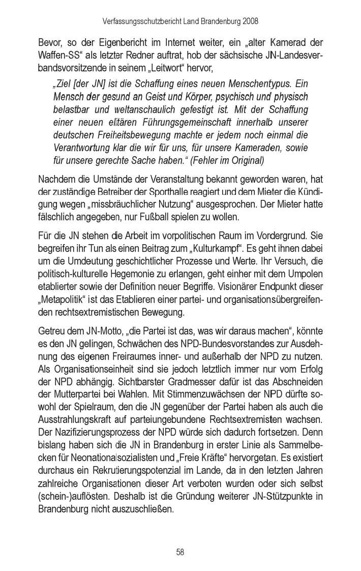 Seite 60 des Verfassungsschutzbericht 2008 Brandenburg