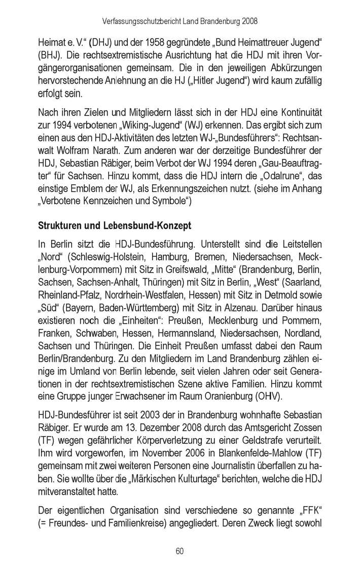 Seite 62 des Verfassungsschutzbericht 2008 Brandenburg