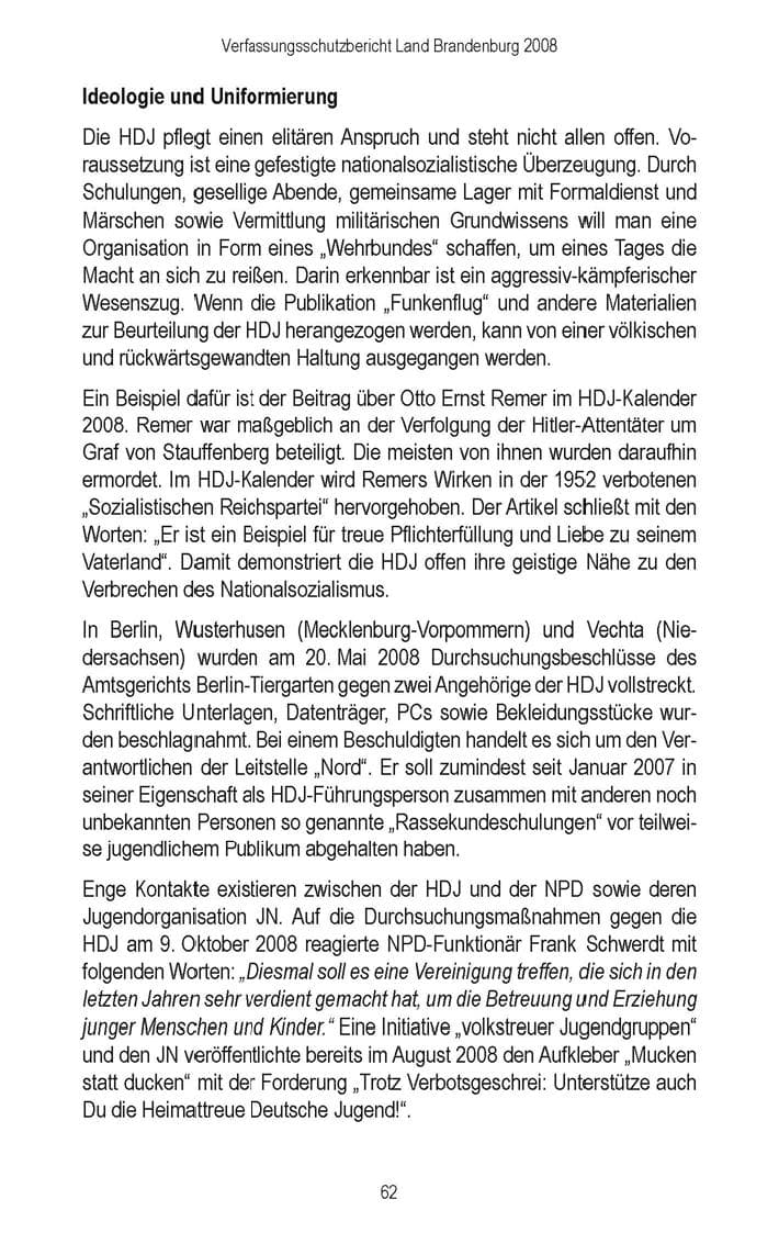 Seite 64 des Verfassungsschutzbericht 2008 Brandenburg