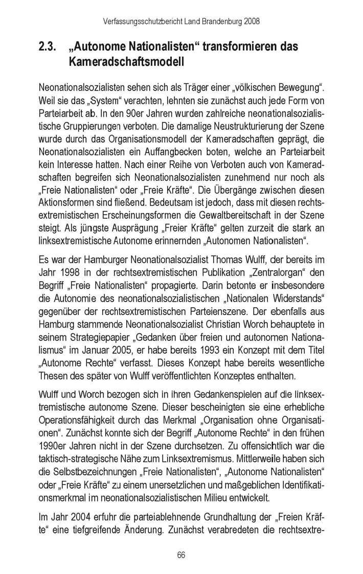 Seite 68 des Verfassungsschutzbericht 2008 Brandenburg