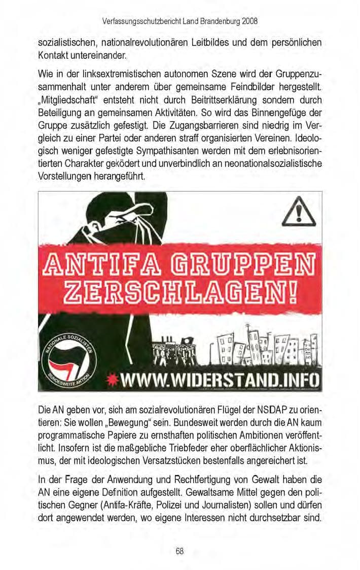 Seite 70 des Verfassungsschutzbericht 2008 Brandenburg