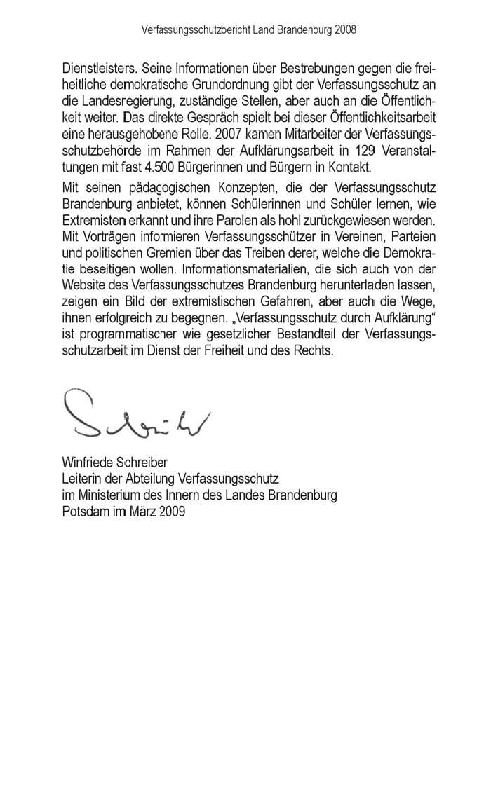 Seite 8 des Verfassungsschutzbericht 2008 Brandenburg