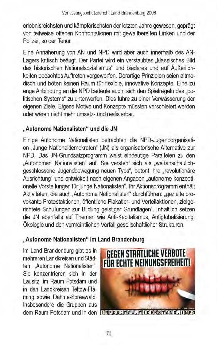 Seite 72 des Verfassungsschutzbericht 2008 Brandenburg