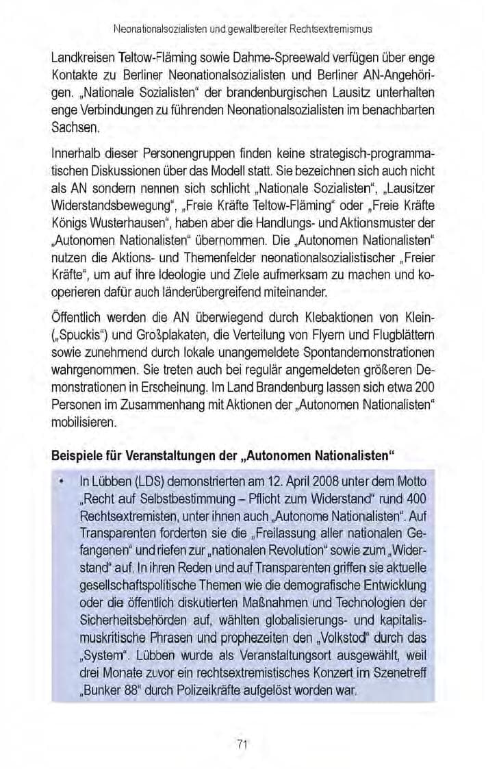 Seite 73 des Verfassungsschutzbericht 2008 Brandenburg