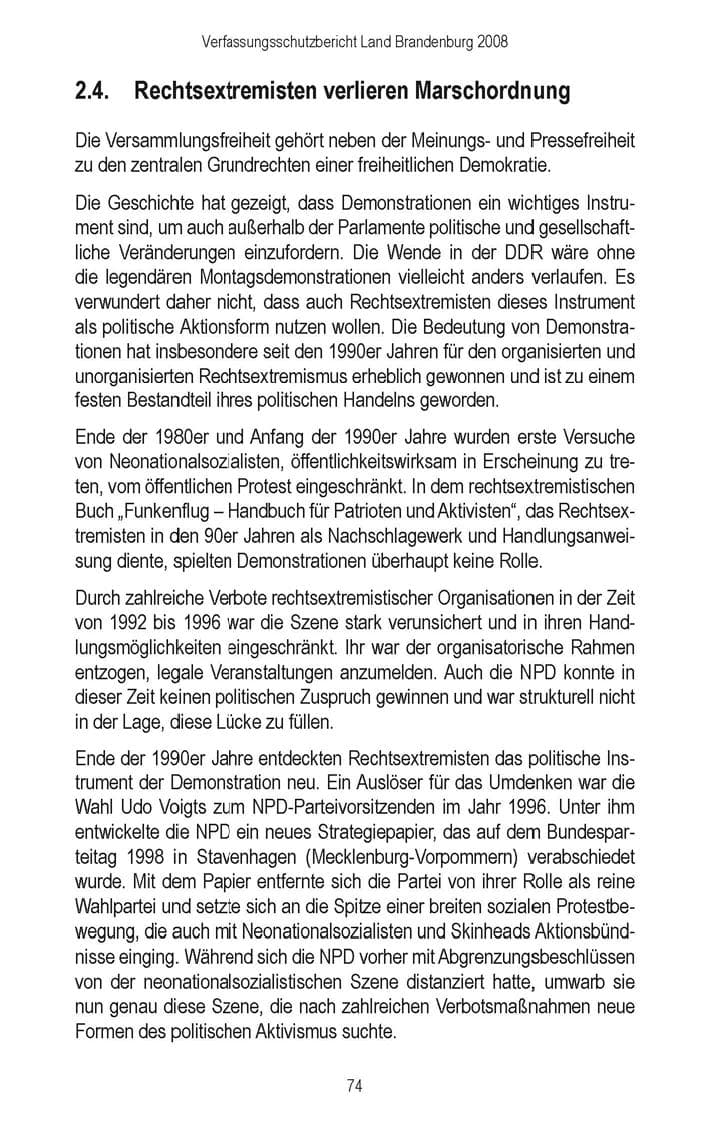 Seite 76 des Verfassungsschutzbericht 2008 Brandenburg