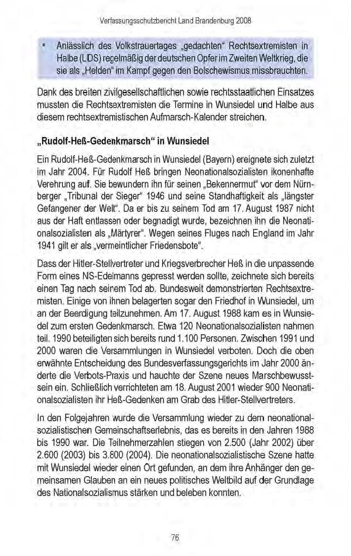 Seite 78 des Verfassungsschutzbericht 2008 Brandenburg
