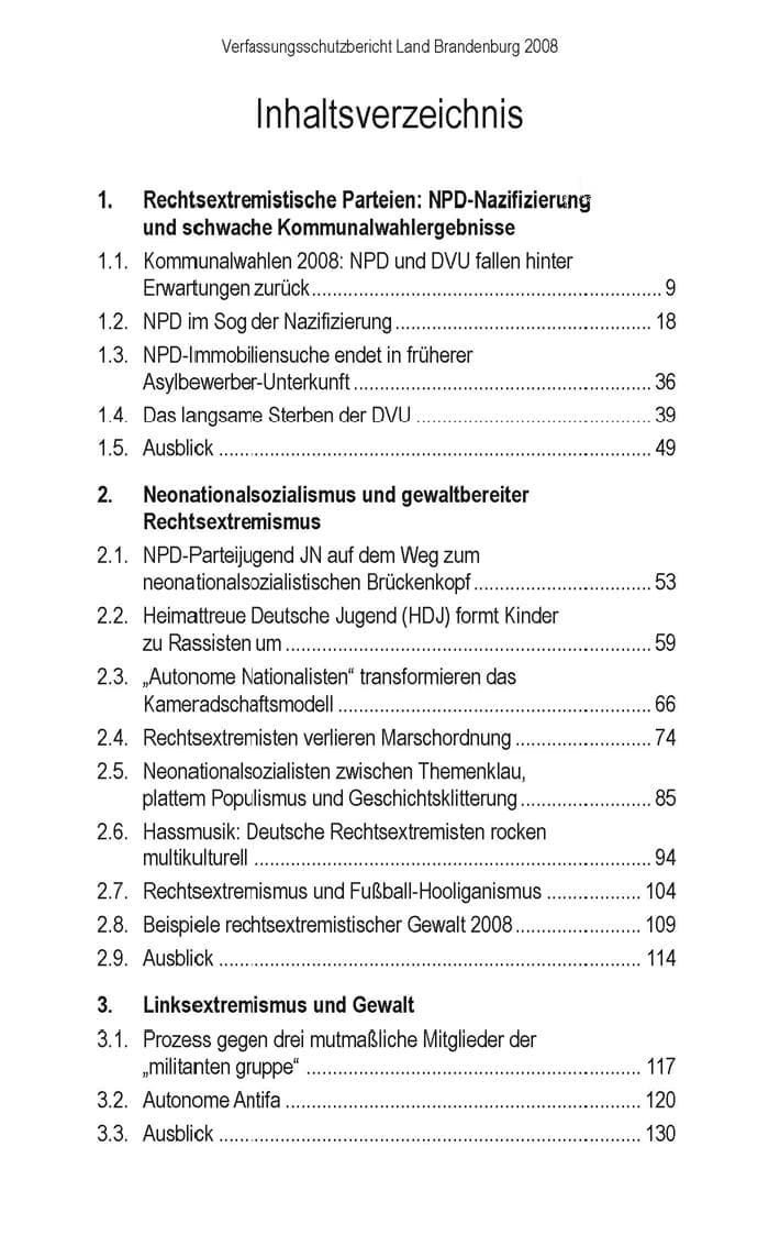 Seite 9 des Verfassungsschutzbericht 2008 Brandenburg