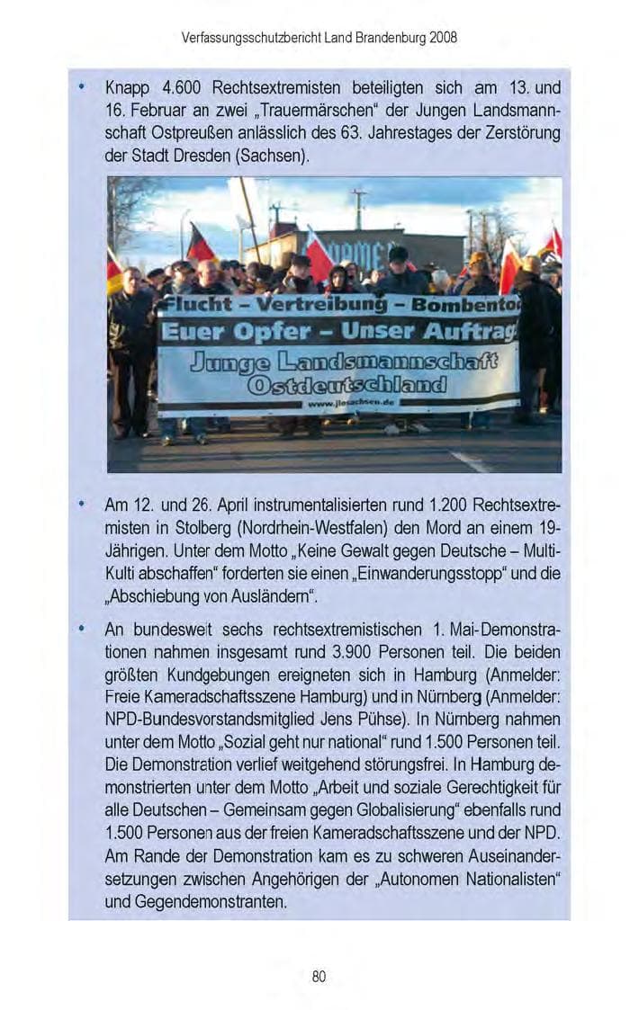 Seite 82 des Verfassungsschutzbericht 2008 Brandenburg