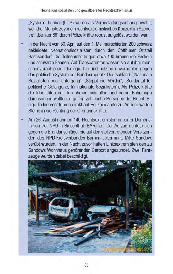 Seite 85 des Verfassungsschutzbericht 2008 Brandenburg