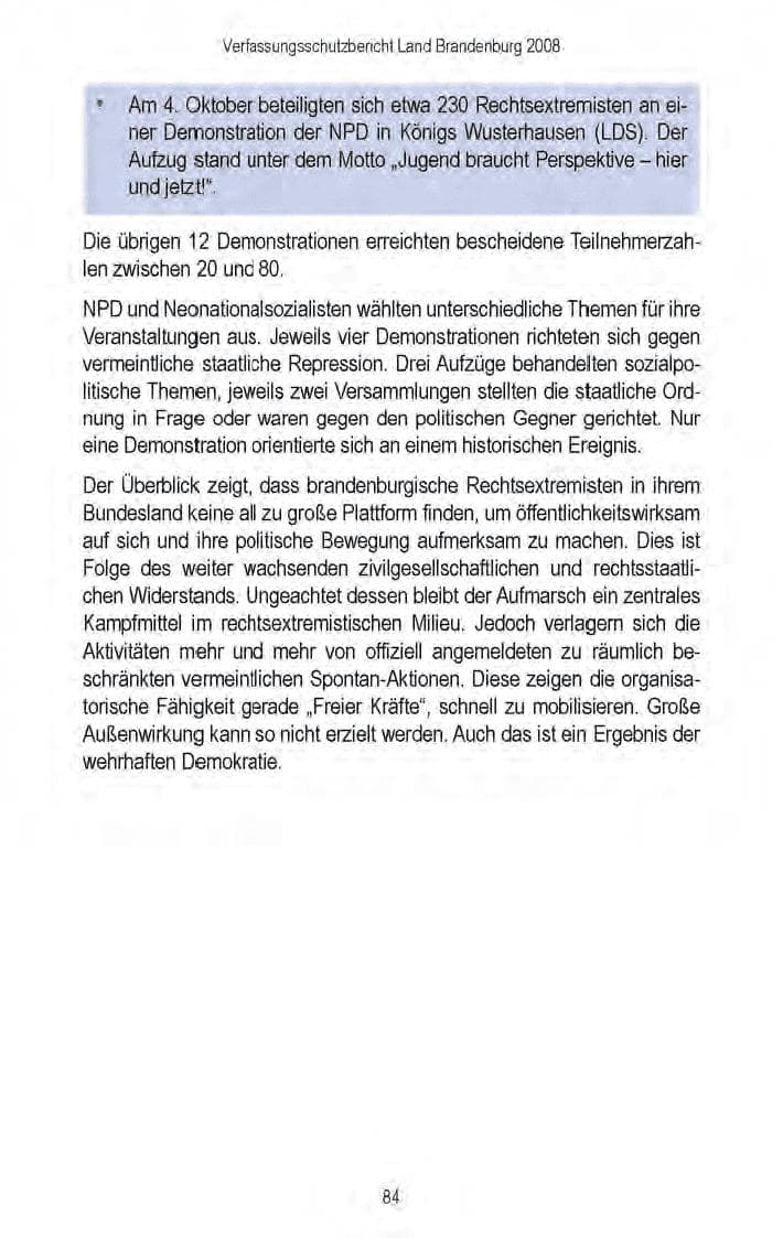 Seite 86 des Verfassungsschutzbericht 2008 Brandenburg