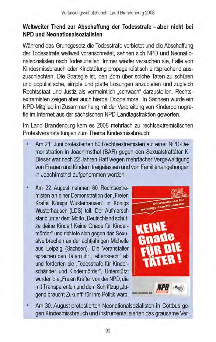 Seite 92 des Verfassungsschutzbericht 2008 Brandenburg