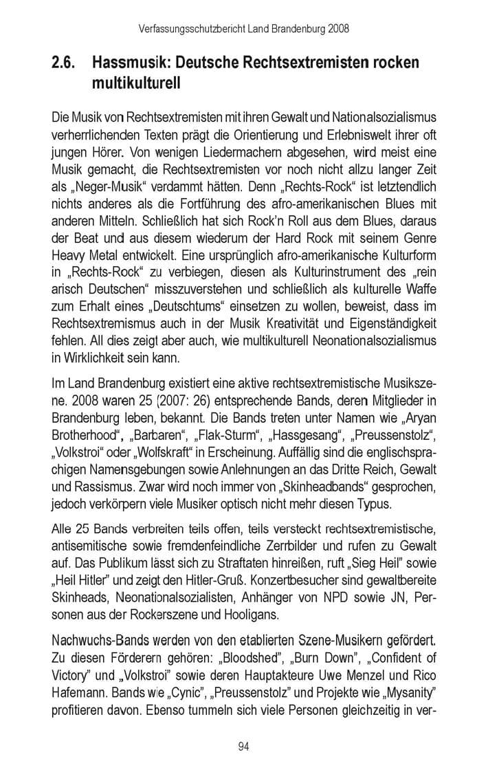 Seite 96 des Verfassungsschutzbericht 2008 Brandenburg