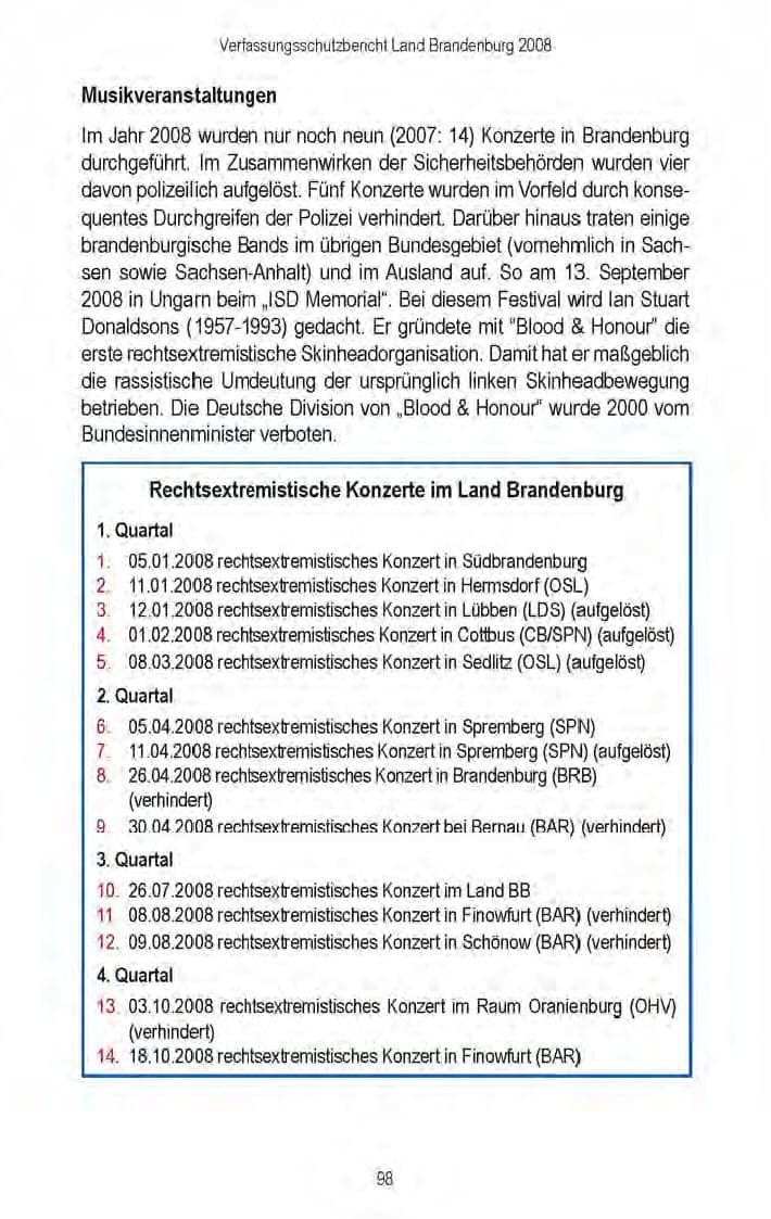 Seite 100 des Verfassungsschutzbericht 2008 Brandenburg