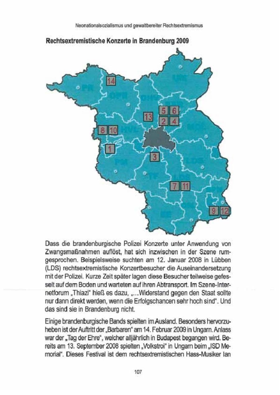 Seite 109 des Verfassungsschutzbericht 2009 Brandenburg
