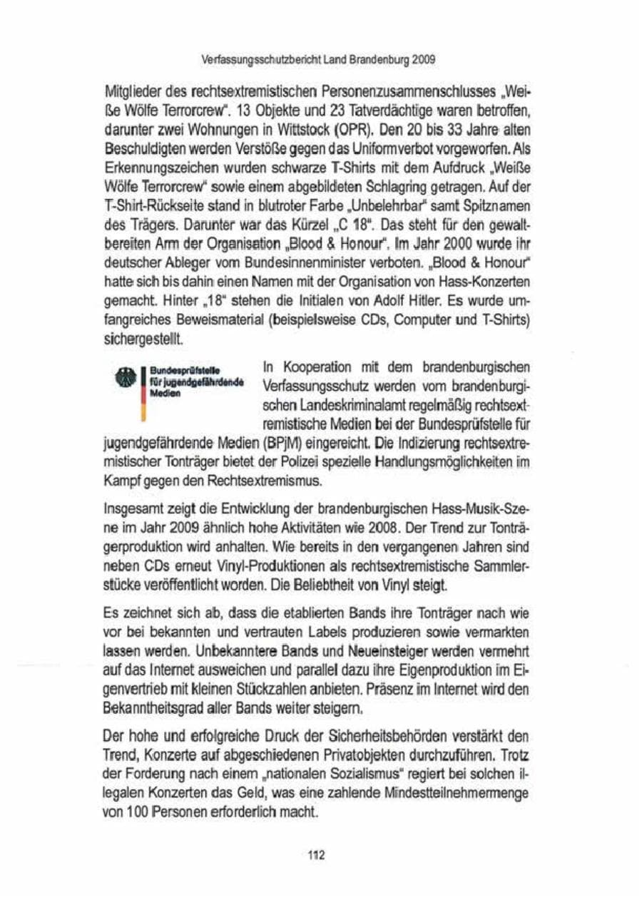 Seite 114 des Verfassungsschutzbericht 2009 Brandenburg