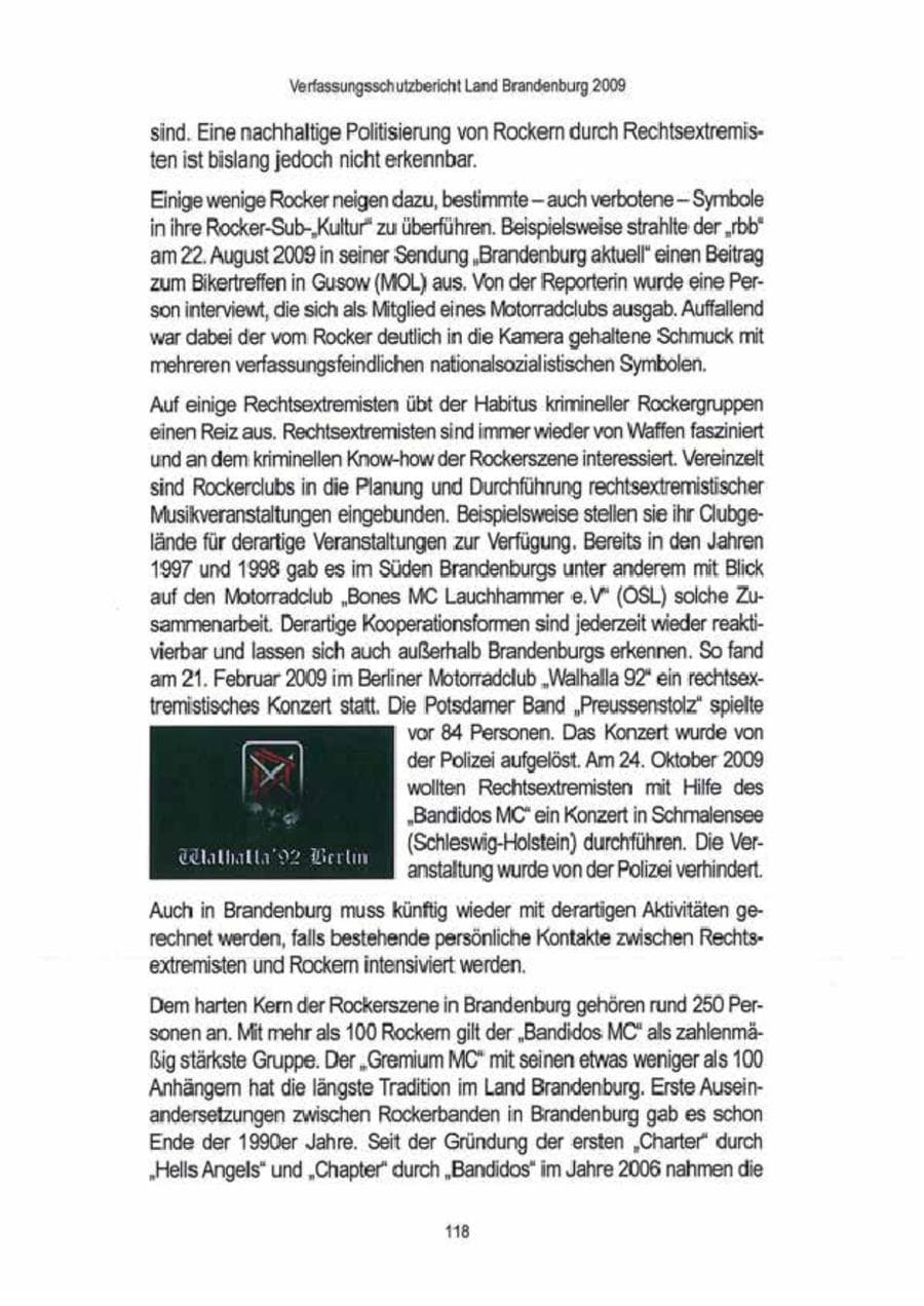 Seite 120 des Verfassungsschutzbericht 2009 Brandenburg