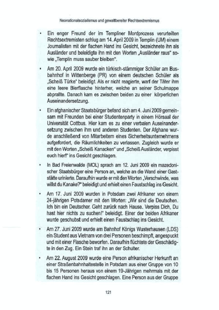 Seite 123 des Verfassungsschutzbericht 2009 Brandenburg
