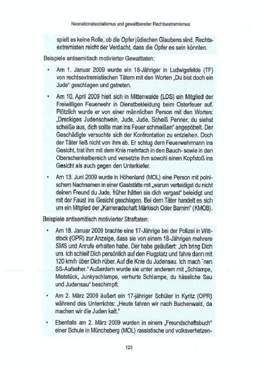 Seite 125 des Verfassungsschutzbericht 2009 Brandenburg