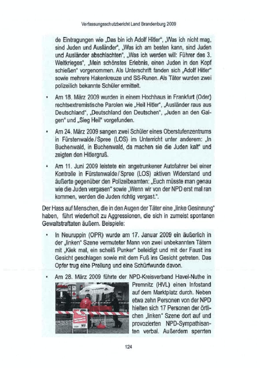 Seite 126 des Verfassungsschutzbericht 2009 Brandenburg