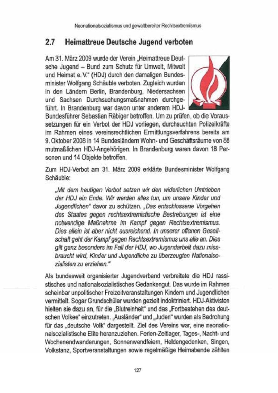 Seite 129 des Verfassungsschutzbericht 2009 Brandenburg