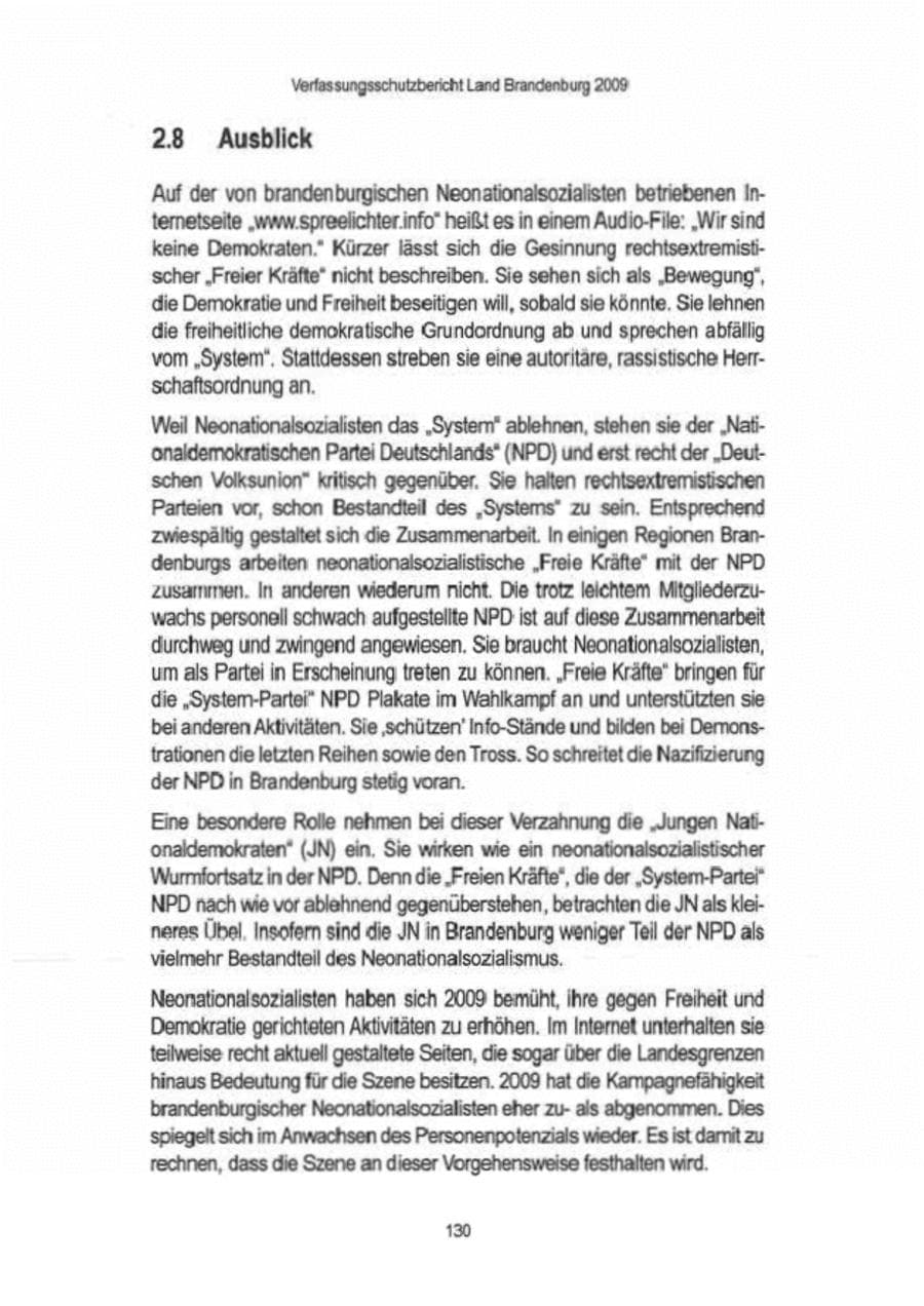 Seite 132 des Verfassungsschutzbericht 2009 Brandenburg