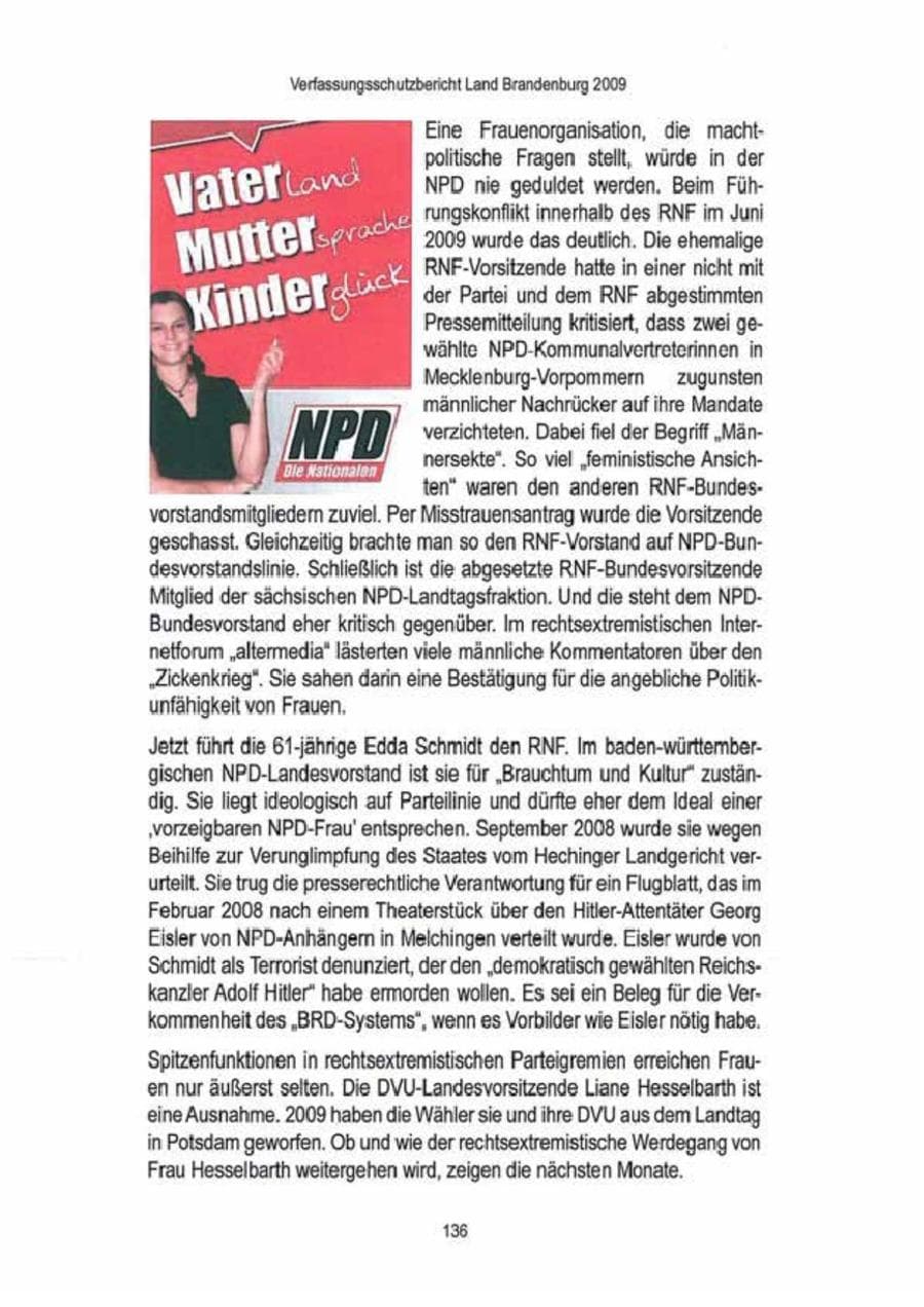 Seite 138 des Verfassungsschutzbericht 2009 Brandenburg