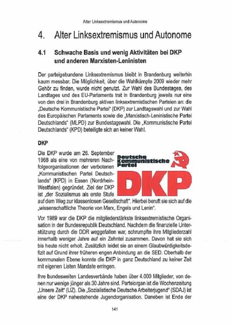 Seite 143 des Verfassungsschutzbericht 2009 Brandenburg